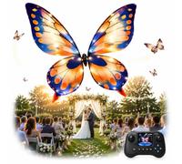 Mariposa voladora RC Decorativa con LED, alas realistas en Movimiento, Accesorio de Ambiente para Bodas y Eventos, Efecto aéreo Control Remoto 70 cm para Fiestas y Celebraciones(Realistic)