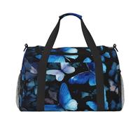 Mariposas azules con estampado de flores blancas para uso diario, bolsa de transporte de mano de gran capacidad para escapadas de fin de semana