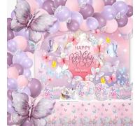Mariposas Decorativas Globos,151 Piezas Vajilla para Fiesta de Mariposa E Mariposas Decorativas,Arco globos cumpleaños con Mariposa Globos y 3D Mariposas Pegatinas, Globos Para Boda E Cumpleaños