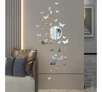 Mariposas Espejos Pared Decorativos, 37 piezas acrílicas 3D pegatinas espejo adhesivo lazo pegatina espejo pared plata Mariposas Pegatina Pared Acrílico decoración Oficina dormitorio Sala estar