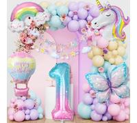 Mariposas Globos Decorativas de Cumpleaños para 1 Anni, Unicornio Decoraciones Cumpleaños, 1 Años Fiesta Cumpleaños Niñas, Suministros de Fiesta de Mariposa