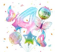 Mariposas Globos Decorativas de Cumpleaños para 4 Anni, 8 pcs Niña mariposas Globos, Globos de 4 Números, decoración de cumpleaños para 4º cumpleaños