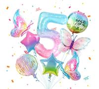 Mariposas Globos Decorativas de Cumpleaños para 5 Anni, 8 pcs Niña mariposas Globos, Globos de 5 Números, decoración de cumpleaños para 5º cumpleaños