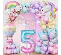 Mariposas Globos Decorativas de Cumpleaños para 5 Anni, Unicornio Decoraciones Cumpleaños, 5 Años Fiesta Cumpleaños Niñas, Suministros de Fiesta de Mariposa