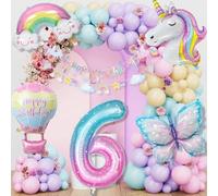 Mariposas Globos Decorativas de Cumpleaños para 6 Anni, Unicornio Decoraciones Cumpleaños, 6 Años Fiesta Cumpleaños Niñas, Suministros de Fiesta de Mariposa para Niños Temática Fiesta Decoración