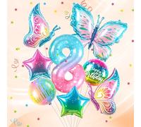 Mariposas Globos Decorativas de Cumpleaños para 8 Anni, 8 pcs Niña mariposas Globos, Globos de 8 Números, decoración de cumpleaños para 8 cumpleaños Mariposa8
