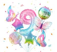 Mariposas Globos Decorativas de Cumpleaños para 9 Anni, 8 pcs Niña mariposas Globos, Globos de 9 Números, decoración de cumpleaños para 9º cumpleaños