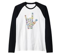 Mariposas I Love You Hand Lenguaje de señas ASL Arte de Conciencia Camiseta Manga Raglan