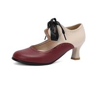 Mariposas retro Mary Jane para mujer Richelieu estilo vintage Brogues con cordones tacón bajo zapatos de Derby zapatos vestidos ciudad gran tamaño para oficina traje boda, rojo, 39 EU
