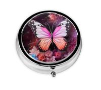Mariposas y flores. Este pequeño pastillero redondo de viaje de tres compartimentos es perfecto para almacenar medicamentos diarios, vitaminas y sobre la marcha.
