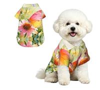 Mariposas y flores silvestres, camisa hawaiana para perros pequeños, bonito traje de playa de verano para cachorros, ropa suave y transpirable para gatos con botones