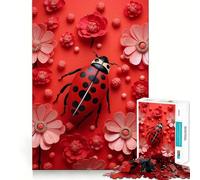 Mariquita Vibrante Entre Flores Rojas Arte de la Naturaleza Rompecabezas para Adultos de 1000 Piezas Diversión para Entrenar Piezas sin Rebabas y de Corte Limpio Actividad para Compartir