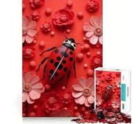 Mariquita Vibrante Entre Flores Rojas Rompecabezas de Arte Natural de 1000 Piezas para Adolescentes Juego para estimular Montaje Firme y Seguro Actividad Nocturna Divertida