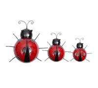 Mariquitas de metal para jardín, decoración de jardín, 3 unidades, bonita decoración de pared, escarabajo, decoración de jardín, mariquita, escultura de pared, para valla, exterior, terrazas
