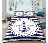 Maritime Invitation Funda Edredon Microfibra Juego de Ropa de Cama de 3 Piezas Impresión 3D Cierre de Maritime Invitation Funda de Edredón Funda de Almohada a Juego for Adultos King（220x240cm）