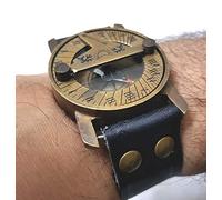 Maritime Steampunk Sundial - Reloj de pulsera de latón con brújula de navegación antigua, correa de piel, color negro
