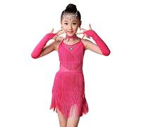 Maritown Chicas Lentejuelas Baile Latino Vestido de Borla Samba Tango Salsa Salsa Danza de Salón de Baile Disfraces de Baile para Niños de 3 a 15 Años (NO Incluye Decoración de Cabeza y Orejas)