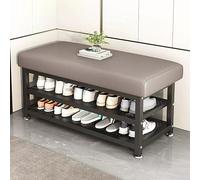 MARIYCH - Banco de almacenamiento acolchado para entrada, zapatero de metal negro para pasillo, banco compacto de almacenamiento de zapatos para espacios pequeños, muebles de entrada elegantes