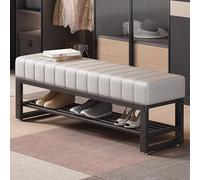 MARIYCH - Banco de almacenamiento de terciopelo de 2 niveles y zapatero, elegante mueble de entrada gris con marco de metal para sala de estar, pasillo y organización de pasillo