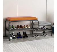 MARIYCH - Banco de almacenamiento de zapatos con asiento acolchado, elegante marco de metal para pasillo, sala de estar, dormitorio, muebles decorativos negros y dorados