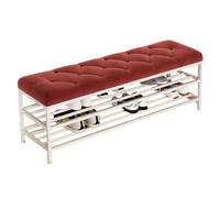 MARIYCH - Banco de almacenamiento de zapatos con cojín de terciopelo, asiento de entrada tapizado con marco de metal blanco, elegante zapatero para sala de estar y organización de pasillo