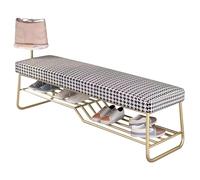 MARIYCH Banco de Almacenamiento de Zapatos de Estilo rústico, Banco al Final de la Cama con Zapatero, Bandeja de mármol, Asiento tapizado de Lino, para Dormitorio, Sala de Estar y vestíbulo
