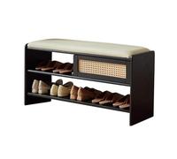 MARIYCH - Banco de almacenamiento de zapatos de madera de 3 niveles con cojín, organizador de entrada, elegante zapatero negro para sala de estar y dormitorio, muebles de entrada multifuncionales