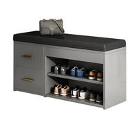 MARIYCH Banco de Almacenamiento de Zapatos para Entrada con cajones, Banco tapizado de Cuero de PU para Dormitorio, Armario, Sala de Estar, Pasillo (Negro + Gris)