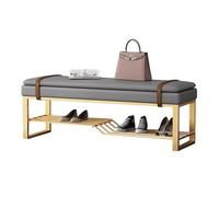 MARIYCH - Banco de almacenamiento de zapatos tapizado de metal dorado, elegante mueble de entrada para dormitorio, pasillo, sala de estar, estante multifuncional para zapatos y solución de asiento