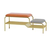 MARIYCH Banco de Entrada Dorado con Espacio para Guardar Zapatos, Banco tapizado para Guardar Cosas en la Sala de Estar, Dormitorio y Extremo de la Cama: Cuero sintético y Lino