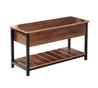 MARIYCH - Banco de entrada moderno con almacenamiento abatible, zapatero de madera marrón rústica y metal, elegante asiento de pasillo para puerta delantera, organizador que ahorra espacio