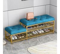 MARIYCH Banco de Entrada Moderno de Terciopelo con Espacio para Guardar Zapatos y Asiento Acolchado, Organizador de Zapatos y Banco para el Pasillo, Estructura de Metal, Gris, Verde y Azul