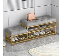 MARIYCH Banco de Entrada Moderno de Terciopelo con Espacio para Guardar Zapatos y Asiento Acolchado, Organizador de Zapatos y Banco para el Pasillo, Estructura de Metal, Gris, Verde y Azul