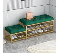 MARIYCH Banco de Entrada Moderno de Terciopelo con Espacio para Guardar Zapatos y Asiento Acolchado, Organizador de Zapatos y Banco para el Pasillo, Estructura de Metal, Gris, Verde y Azul