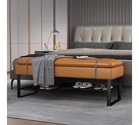MARIYCH - Banco de zapatos de 2 niveles para entrada, banco tapizado para dormitorio con asiento de piel sintética, elegante organizador de almacenamiento con marco de metal, muebles modernos para el