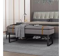 MARIYCH - Banco de zapatos de entrada de 2 niveles, banco tapizado para dormitorio con asiento de piel sintética y marco de metal resistente, solución de almacenamiento elegante para pasillo y extremo