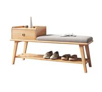 MARIYCH - Banco de zapatos de madera maciza con cajón de almacenamiento y cojín de lino, organizador de entrada de granja, elegante zapatero para puerta delantera, pasillo y vestíbulo