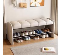 MARIYCH - Banco de zapatos tapizado para entrada, otomana de piel sintética para dormitorio y pasillo, elegante asiento de almacenamiento beige, muebles de final de cama, organizador de zapatos
