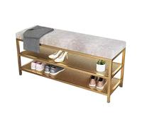 MARIYCH - Banco moderno de terciopelo para zapatos, otomano tapizado para entrada, organizador de extremo de cama de 3 niveles con elegante marco de metal dorado, muebles versátiles para dormitorio