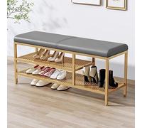 MARIYCH - Banco otomano de 3 niveles, marco de metal dorado, banco de entrada tapizado, elegante organizador de pasillo, solución de almacenamiento de zapatos de dormitorio