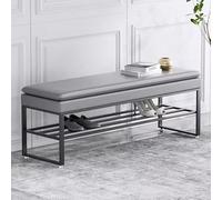 MARIYCH Banco otomano para Guardar Zapatos de Piel sintética, Banco tapizado para Zapatos con Estructura de Metal Negro, Gris