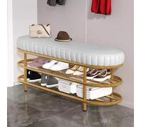 MARIYCH - Banco tapizado de piel sintética para almacenamiento de zapatos, elegante otomana con zapatero para dormitorio, sala de estar, vestíbulo, gris/blanco, perfecto para espacios de noche y