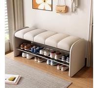 MARIYCH - Banco tapizado para zapatos, almacenamiento de entrada de 2 niveles con asiento de piel sintética, elegante otomana con marco de madera para organización de dormitorio y pasillo