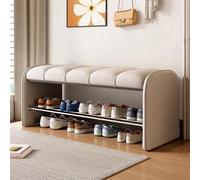 MARIYCH - Banco zapatero de 2 niveles con cojín de cuero suave, elegante organizador de almacenamiento de zapatos beige para entrada, sala de estar, dormitorio, pasillo, asiento funcional para zapatos