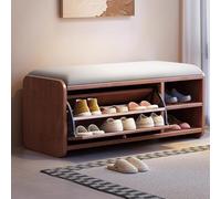 MARIYCH Banco Zapatero de Madera Maciza para Entrada, Zapatero Organizador con Puerta y Asiento tapizado de Lino y algodón, 100 x 30 x 48 cm