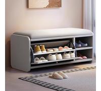 MARIYCH Banco Zapatero de Madera Maciza para Entrada, Zapatero Organizador con Puerta y Asiento tapizado de Lino y algodón, 100 x 30 x 48 cm