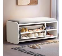 MARIYCH Banco Zapatero de Madera Maciza para Entrada, Zapatero Organizador con Puerta y Asiento tapizado de Lino y algodón, 100 x 30 x 48 cm