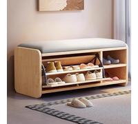 MARIYCH Banco Zapatero de Madera Maciza para Entrada, Zapatero Organizador con Puerta y Asiento tapizado de Lino y algodón, 100 x 30 x 48 cm