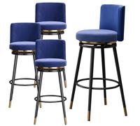 MARIYCH Juego de 1/2/3/4 taburetes giratorios de 360° for Barra o mostrador, con Respaldo, tapizados en Terciopelo y Estructura metálica. Ideales for Islas de Cocina.(4 PCS Black Blue,65cm)