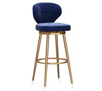 MARIYCH Juego de 1 Taburete de Bar, Taburete Alto de Terciopelo, sillas de Bar giratorias, Taburete tapizado Moderno para Isla de Cocina, cafetería, Bar, Azul, Pata Dorada de 65 cm